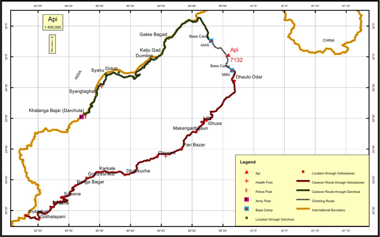 Route map for Api Himal Expedition